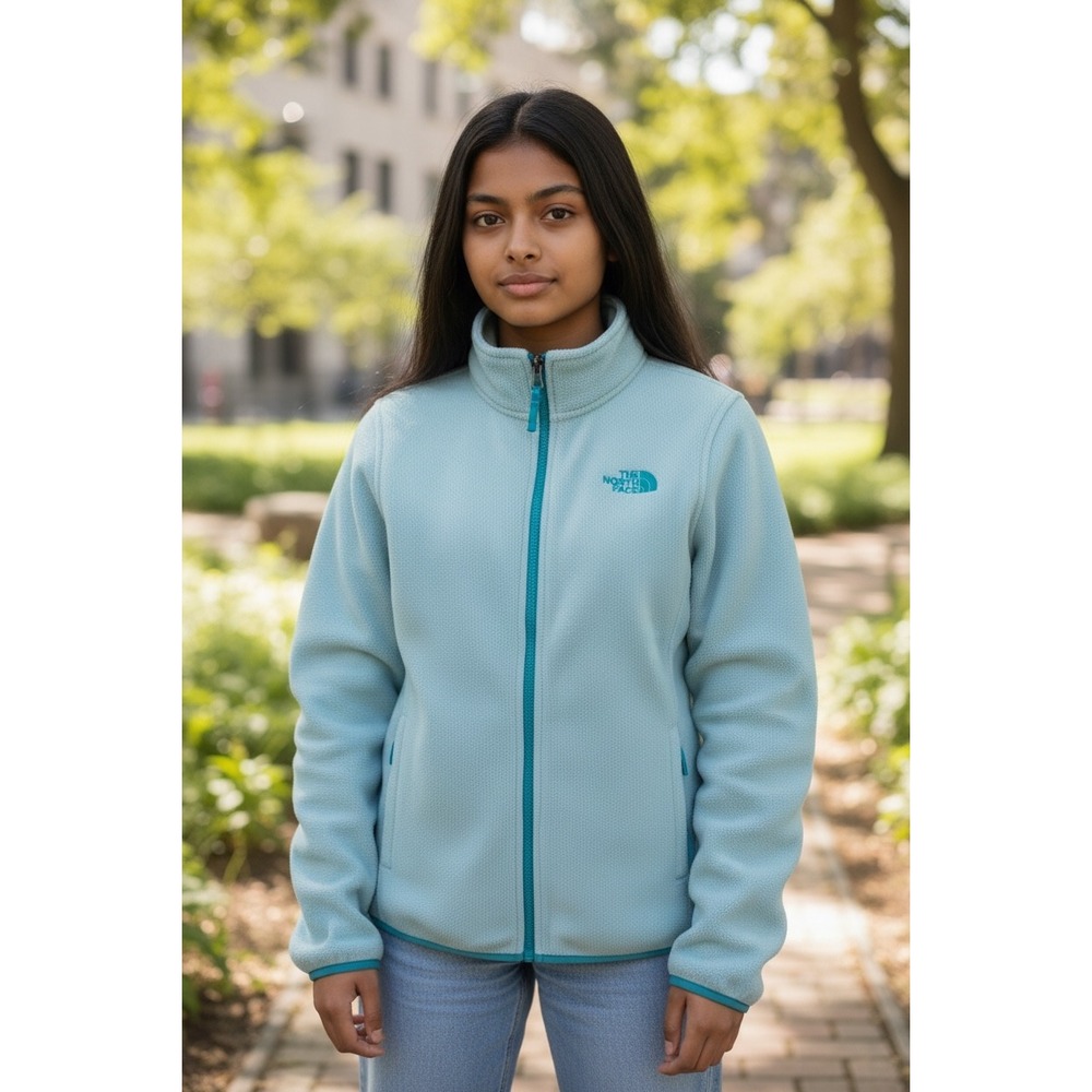 The North Face Girls Fleece Jacket Light Blue Zip Up‎ Youth XL